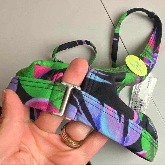 Forever 21 Size Large Swim Suit Bikini Set Black Tropical Print Vibrant Colorful - Picture 6 of 9